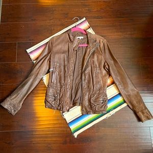 Vince genuine leather size M brown multi pocket jacket. Buttery soft.